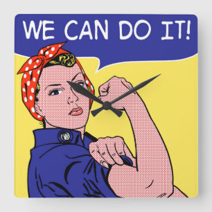 Wir schaffen es! Rosie the Riveter Pop Art Remix Quadratische Wanduhr