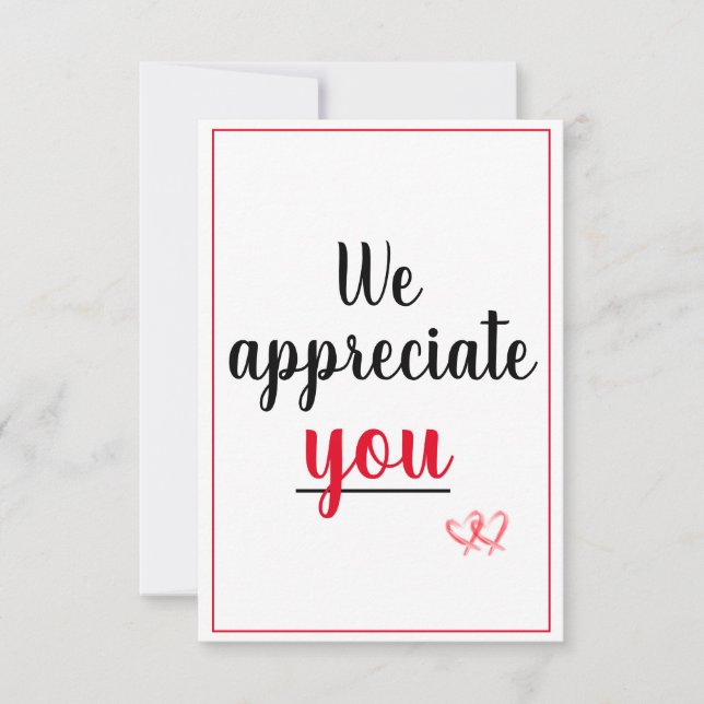 Wir schätzen Sie herzlich auf Gesture Hearts Dankeskarte (Vorderseite)