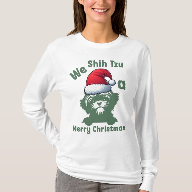 Wir schih Tzu ein frohes Weihnachtsfest, Shih Tzu  T-Shirt (Vorderseite)