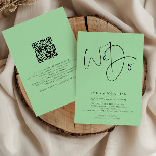 Wir schreiben QR Code Celadon Green Wedding Einladung