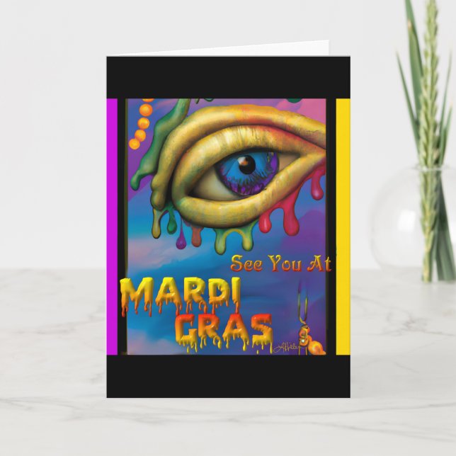 Wir sehen uns bei Mardi Gras Eye Karte (Vorderseite)