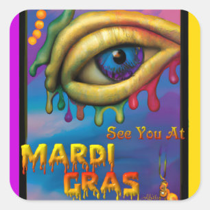 Wir sehen uns bei Mardi Gras Eye Quadratischer Aufkleber