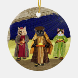 wir Shirt mit 3 Katzen Weihnachts Keramikornament
