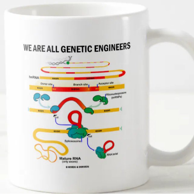 Wir sind alle Gentechniker (RNA Splicing) Kaffeetasse (Mug featuring RNA splicing & scientific truism saying for any genetics engineer or biotechnologist!)