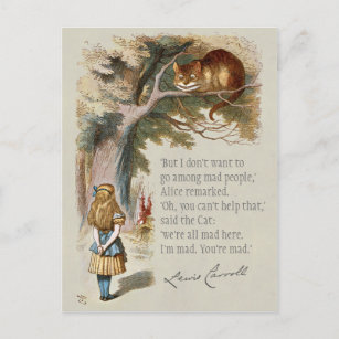 Wir sind alle verrückt hier Alice Cheshire Cat CC0 Postkarte