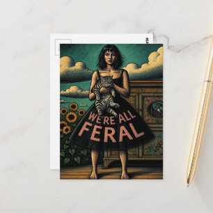 Wir sind alle wilde Vintage-Dame und Katze Postkarte
