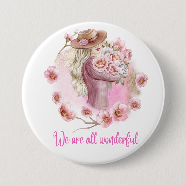 Wir sind alle wunderbar – Florale Wasserfarben-Fra Button (Vorderseite)