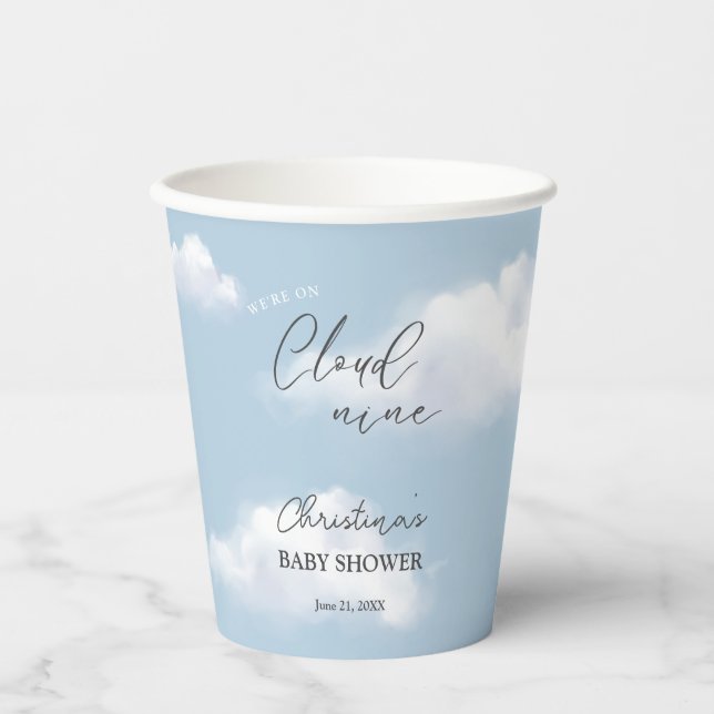 Wir sind auf Cloud 9 Blue Boy Baby Shower Pappbecher (Vorderseite)
