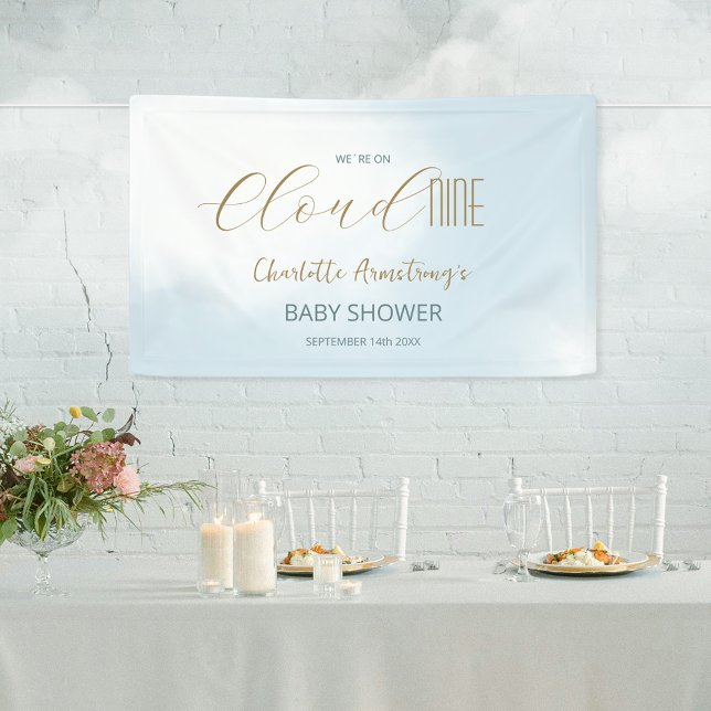 Wir sind auf Cloud 9 Dreamy Blue Script Baby Showe Banner (We´re on Cloud 9 Dreamy Blue Script Baby Shower Banner  ©Susanne Sachers - Sunny Mind 🌞)