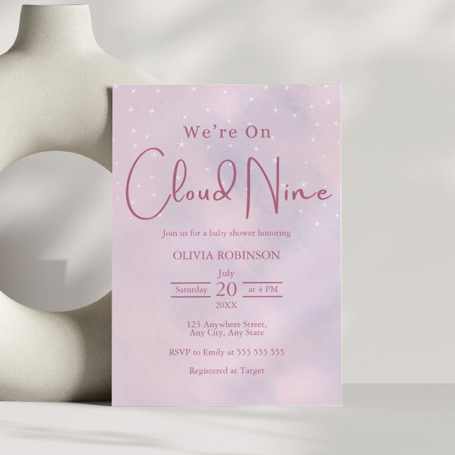 Wir sind auf Cloud 9 Dreamy Pink Baby Dusche Einladung (We're On Cloud 9 Dreamy Pink Girl Baby Shower Invitation     )