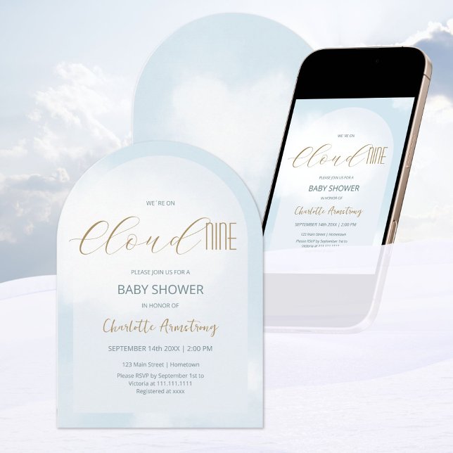 Wir sind auf Cloud 9 Elegant Dreamy Blue Baby Show Einladung (We´re on Cloud 9 Elegant Dreamy Blue Baby Shower Invitation ©Susanne Sachers - Sunny Mind 🌞)