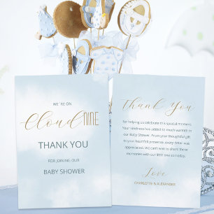 Wir sind auf Cloud 9 Elegant Script Blau Babyparty Dankeskarte