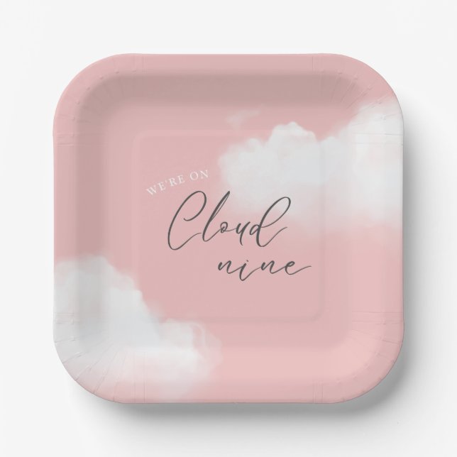 Wir sind auf Cloud 9 Pink Girl Baby Shower Pappteller (Vorderseite)