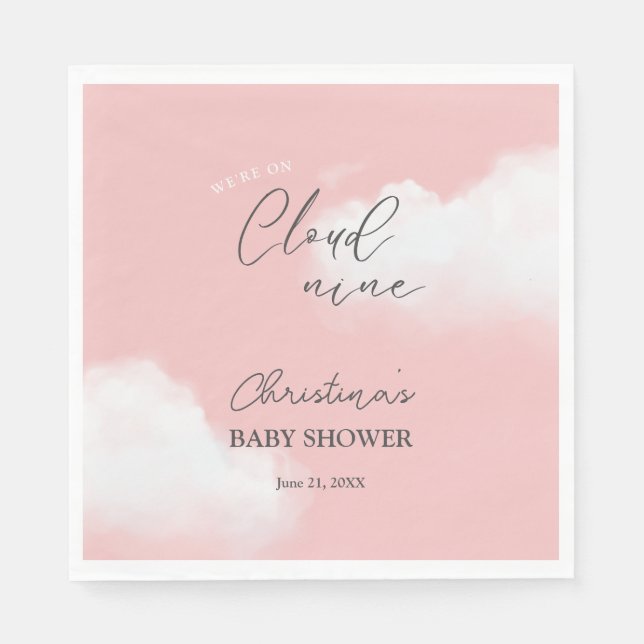 Wir sind auf Cloud 9 Pink Girl Baby Shower Serviette (Vorderseite)