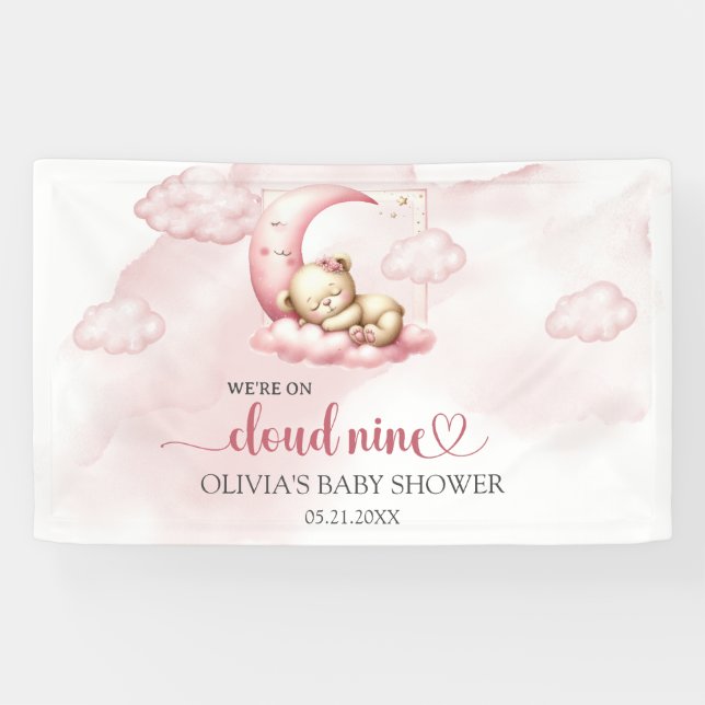 Wir sind auf Cloud 9 pink Girl Shower Banner (Horizontal)