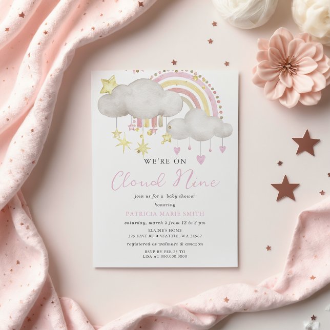 Wir sind auf Cloud Nine Baby Girl Baby Dusche Einladung (We are on Cloud Nine Baby Girl Baby Shower Invitation)
