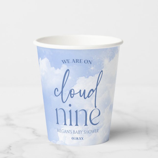 Wir sind auf Cloud Nine Blue Baby Dusche Pappbecher (Vorderseite)