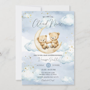 Wir sind auf Cloud Nine Blue Bear Baby Shower  Einladung