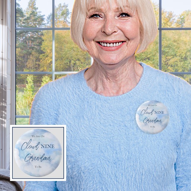 Wir sind auf Cloud Nine Blue Boy Baby Dusche Oma Button ("We Are On Cloud Nine"  Blue Boy Baby Shower Grandma to Be Pinback Button)