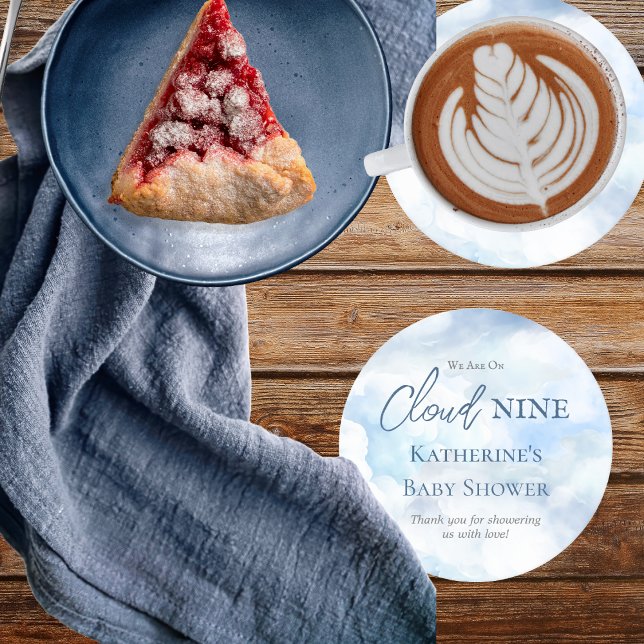 Wir sind auf Cloud Nine Blue Boy Baby Dusche Runder Pappuntersetzer ("We Are On Cloud Nine"  Blue Boy Baby Shower Coasters)