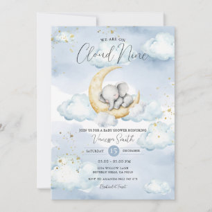 Wir sind auf Cloud Nine Blue Elephant Baby Shower Einladung