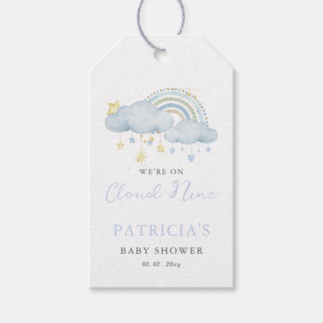 Wir sind auf Cloud Nine Boy Baby Dusche Geschenkanhänger (Vorderseite)