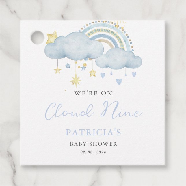 Wir sind auf Cloud Nine Boy Baby Dusche Geschenkanhänger (Vorderseite)