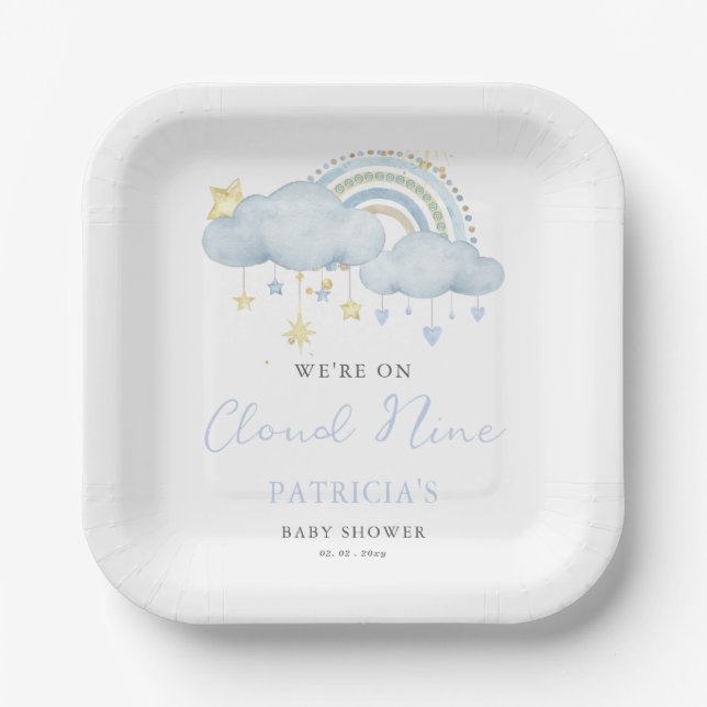 Wir sind auf Cloud Nine Boy Baby Dusche Pappteller (Vorderseite)
