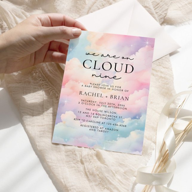 Wir sind auf Cloud Nine Dreamy Sky Baby Shower Einladung (Von Creator hochgeladen)