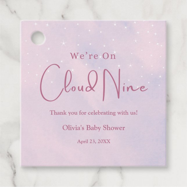 Wir sind auf Cloud Nine Girl Baby Shower Geschenkanhänger (Vorderseite)