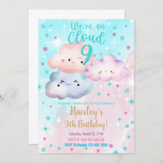 Wir sind auf Cloud Nine Mädchen 9. Geburtstag Einl Einladung