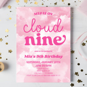 Wir sind auf Cloud Nine Pink 9. Geburtstagsparty Einladung