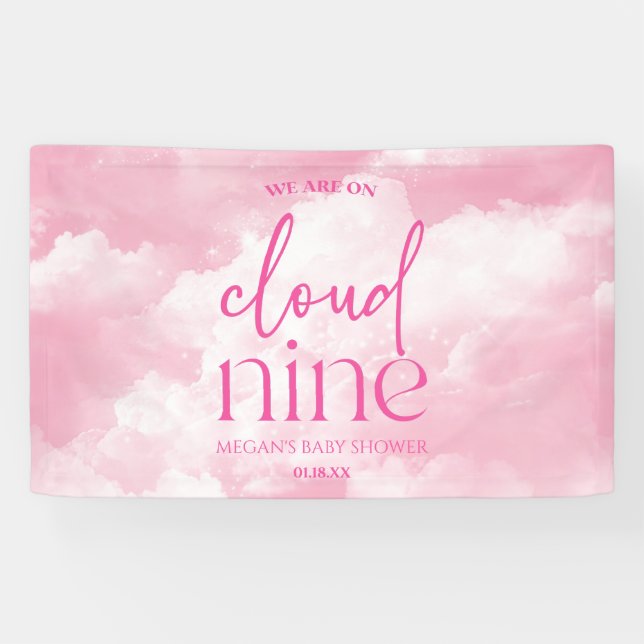 Wir sind auf Cloud Nine Pink Baby Dusche Banner (Horizontal)