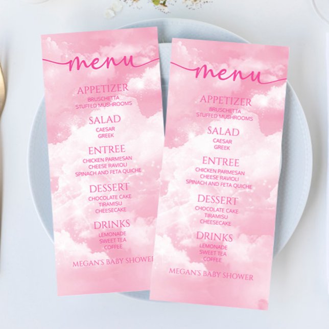 Wir sind auf Cloud Nine Pink Baby Dusche Food Menü Menükarte (Von Creator hochgeladen)