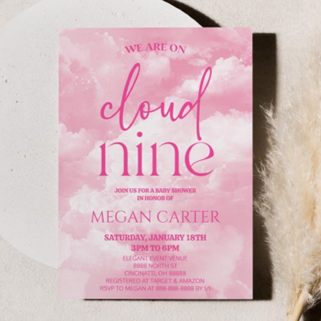 Wir sind auf Cloud Nine Pink Clouds Baby Dusche Einladung (Von Creator hochgeladen)
