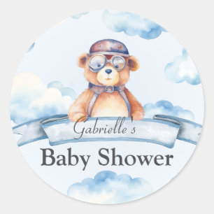 Wir sind auf Cloud Nine Vintag Boy Bear Baby Dusch Runder Aufkleber