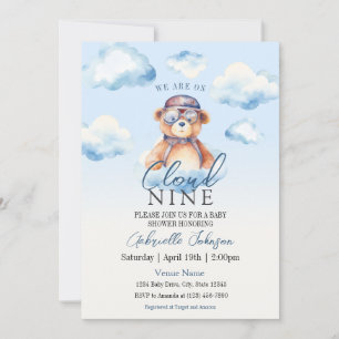 Wir sind auf Cloud Nine Vintage Boy Bear Baby Show Einladung