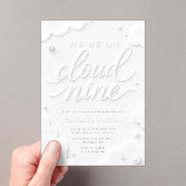 Wir sind auf Cloud Nine Weiße Wolken Baby Shower Acryleinladungen