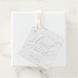 Wir sind auf Cloud Nine Weiße Wolken Baby Shower Geschenkanhänger