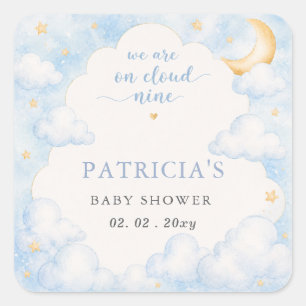 Wir sind auf Wolke Sieben Jungen Baby Shower  Quadratischer Aufkleber