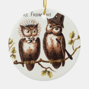 Wir sind aus dem Land der Eulen: Chromolithographi Keramik Ornament