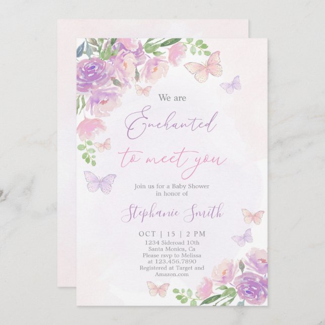 Wir sind bezaubert, Sie mit einem Baby-Duschmädche Einladung (Vorne/Hinten)