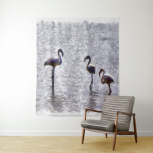 Wir sind die drei Flamingos-Wasserfarben Wandteppich