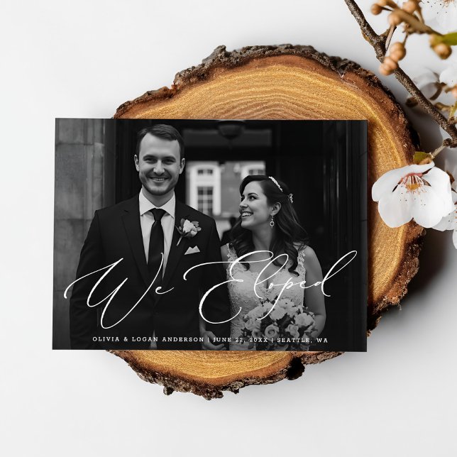 Wir sind durchgebrannt Moderne Schrift Hochzeitsfo Einladung (Von Creator hochgeladen)