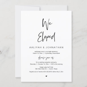 Wir sind durchgebrannt, Schwarze Schrift, Hochzeit Einladung