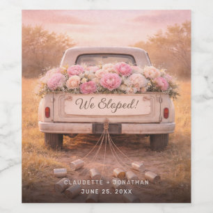 Wir sind durchgebrannt Vintage-LKW-Blush-Blumenhoc Weinetikett