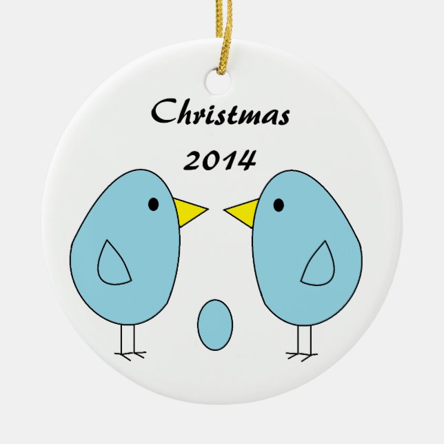 "Wir sind Eggspecting! "Weihnachtsverzierung Keramikornament (Vorne)