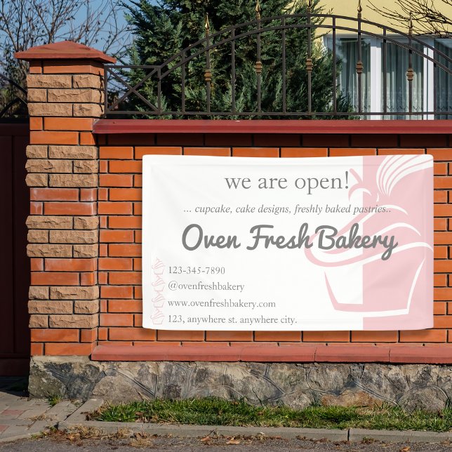 Wir sind ein Open Pink Cupcake Bakery Business Banner (Von Creator hochgeladen)