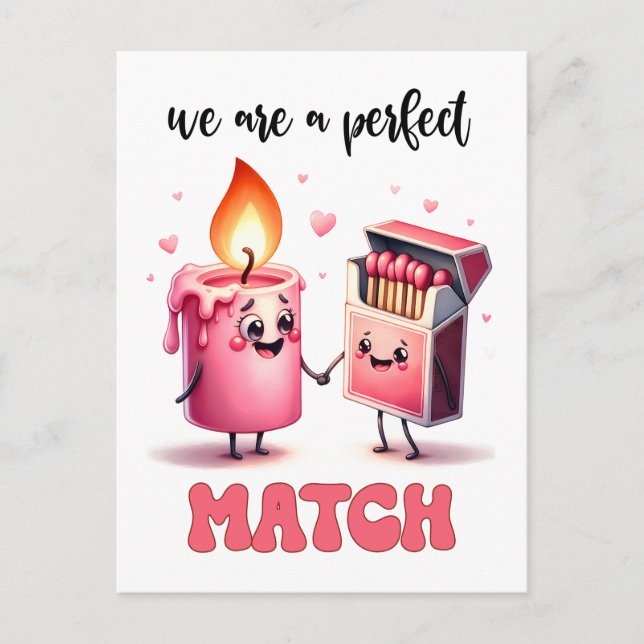 Wir sind ein perfektes Match Funny Punny Valentine Postkarte (Vorderseite)