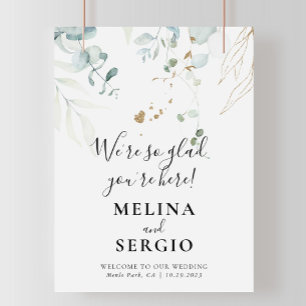 Wir sind froh, dass Sie hier sind Gold Green Weddi Poster